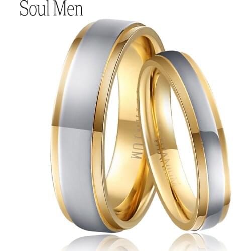 Gold & Silver Color Pure Titanium Wedding Rings Set 4mm for Male 6mm for Female Couple Rings for Lovers