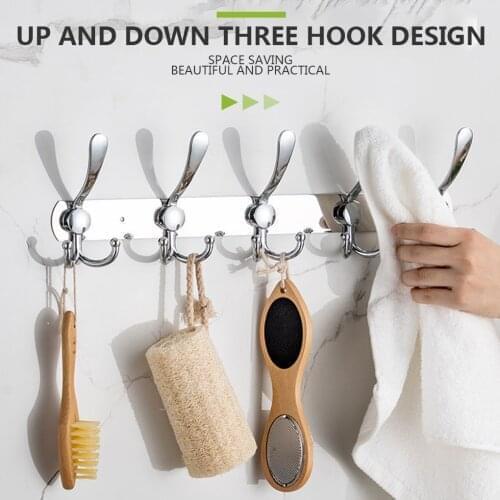 Wall Mounted Coat Hanger Clothes Hat Rack with Hooks Stainless Steel Bathroom Hanging Organizer Towel Hook Stand