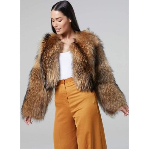 FURSARCAR 2020 New Real Natural Raccoon Fur Coat Thick Whole SKin Genuine Fur Outwear Winter Womens Short Fur Jacket