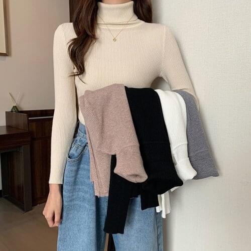 Solid color Autumn Winter Knitted Sweater Women Bottom Up Pullover Pull Femme Sueter Mujer Turtleneck All Match Truien Dames