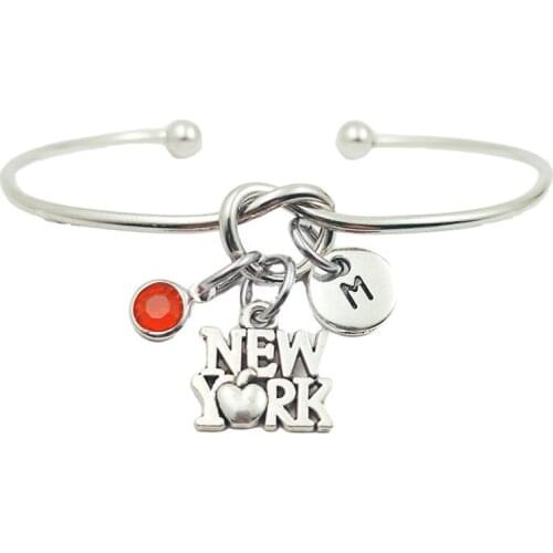 New York Creative Initial Letter Monogram Birthstone Adjustable Bracelet Fashion Jewelry Women Gift Pendant