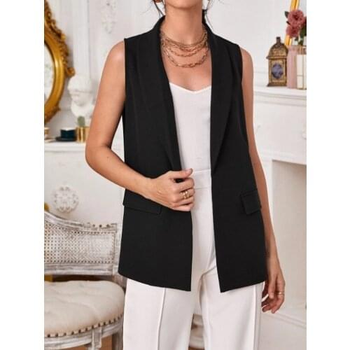 Autumn Vest For Women Elegant All-match Office Lady Cloth 2021 New Simple Open Stitch Shawl Collar Black Commute Vest Suit Coat