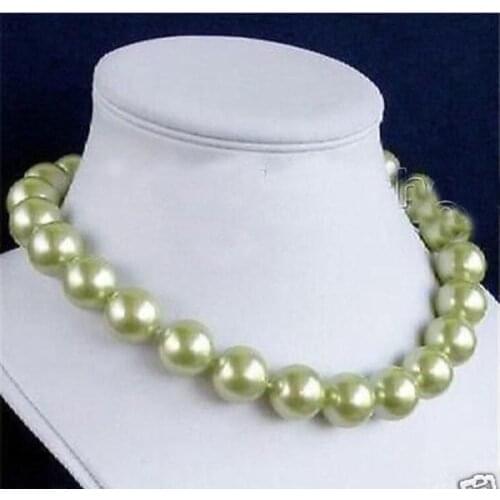 Excellent! Huge 14mm Green south Sea Shell Pearl Necklace 18"AAA