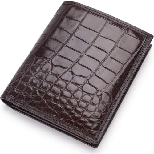 Authentic Real Crocodile Belly Skin Mens Short Purse Small Card Holders Genuine Exotic Alligator Leather Male Bifold Wallet