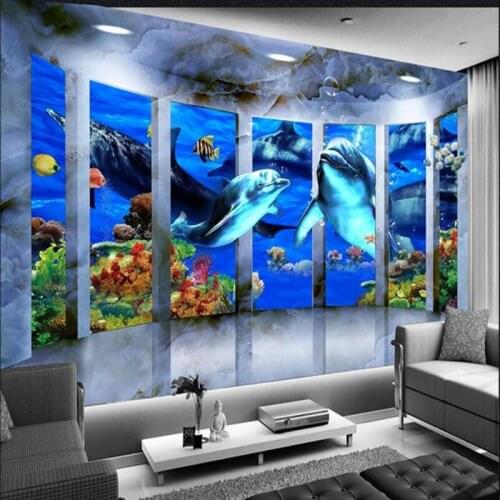 Custom Any Size 3D Stereo Photo Wallpaper Mural 3d Space Ocean Whales for Kindergarten Living Room Bedroom Background Wall paper