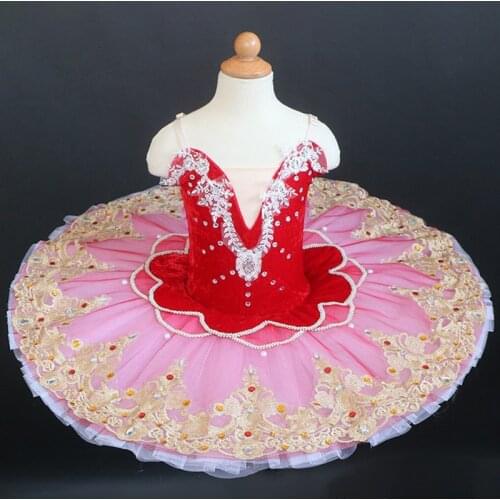 Red Professional Ballet Tutu Kids Girls Women Adult Lace Sequined Swan Lake Pancake Tutus Ballet Adult Ballerina Dance Dress