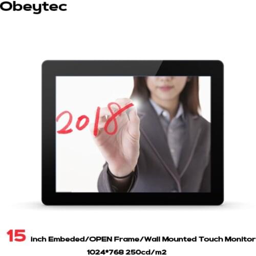 Obeytec 15 inch Industrial Capacitive Open Frame LCD Touch Monitor, PCAP touch screen, 10 Points Touch, IP65, Vandal Proof, Driv