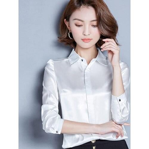 Silk Satin Blouse 2019 New Fashion Long Sleeve Women Slim Blouses and Tops Lapel Office Shirt OL Blusas Chemise Femme Plus Size