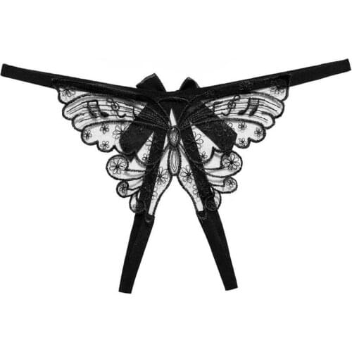 Sexy Women Lace Hollow out Butterfly Shaped G-String Open Crotch Underwear Lingerie Panties Butterfly Embroidered Thong T-Pants