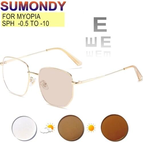 SUMONDY Myopia Glasses Prescription -0.5 to -10 Women Men Exquisite Alloy Frame Photochromic Anti Blue Light Astigmatism UF146