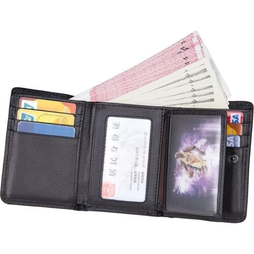 Slim Men Wallet Genuine Leather Trifold Coins Wallets Purse for Male Billfold RFID Business Credit ID Bank Card Case Key holder