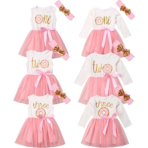 Newborn Infant Kid Baby Girl Dress Donut Tulle Tutu Princess Birthday one tow three Party Pageant Dress