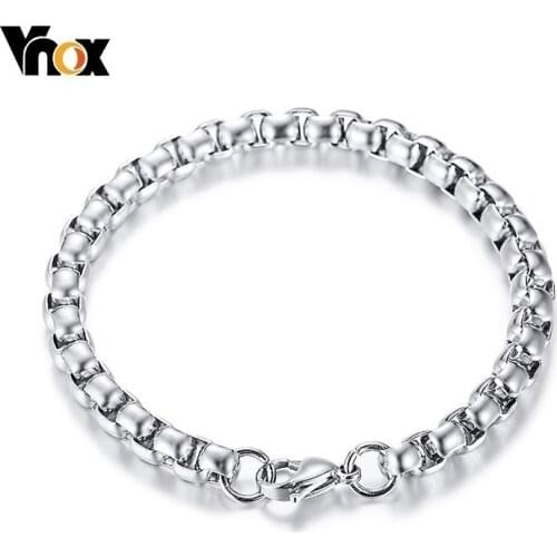 Vnox 7mm Square Rolo Box Chain Bracelets for Men Stainless Steel pulseira masculina 8.46 inch
