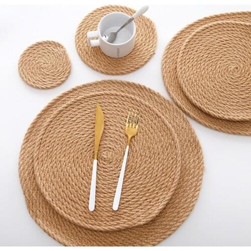 Nordic Yellow Linen Placemat Heat Proof Mat Dining Table Cushion Anti-Scald Coaster Western Placemat Pot Bowl Placemat Thickened