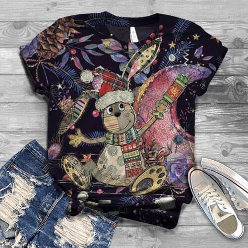 2021 summer new 3D printing T-shirt Christmas printing ladies T-shirt printing casual T-shirt O-neck hip-hop short sleeve