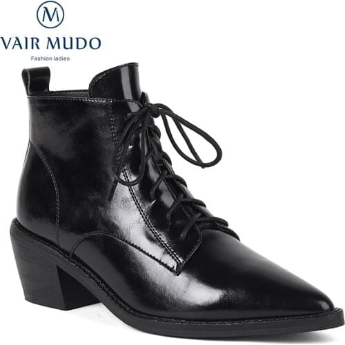VAIR MUDO Women Ankle Chelsea Boots Shoes Low Heels Genuine Leather Pointed Toe Concise Shoes Women Fashion Boots Cool WM-X199-C