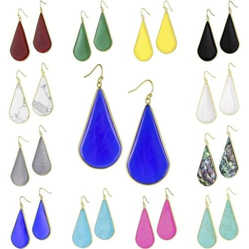 Water-drop Gem Stone Gold Color Dangle Hook Women Earrings,Reiki Chakra Drop Stone Pendant Fashion Hanging Jewelry