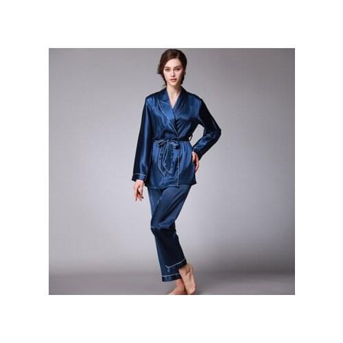 Daeyard Spring Autumn Luxurious Silk Women Pajama Sets Long Sleeve Robe & Trousers Nightwear Lady Home Clothing Free Shipping