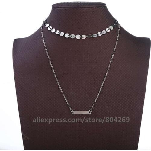 200 pcs/lot Wholesale Fashion Double Layer Coin Necklace Round Sequins Choker Necklace Pendant On Neck Chain Jewelry xl1909042