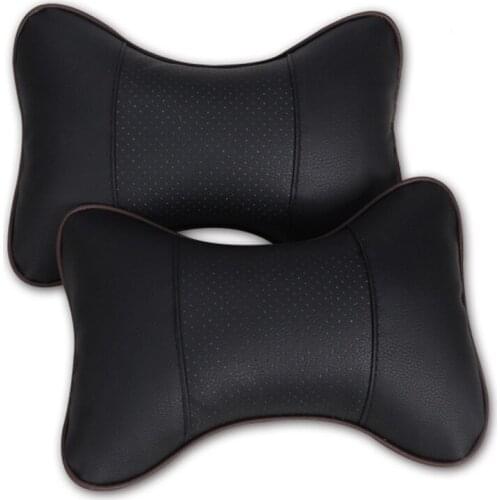 2017 2pcs Car Neck Pillow Perforating Design PU SUV Leather Hole-digging Car Headrest pillow Auto Safety Accessories