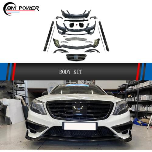 2017 Year S Class w222 S65 Body Kit for w222 S400 S500 S63 S65 B Tyle Front Bumper with Lip and Grille Rear Diffuser and Muffler