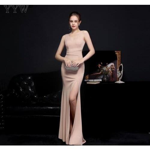 2021 Elegant Women Sleeveless Long Evening Dress High Side Slit Sexy Bodycon V Neck Party Dresses vestido graduacion mujer