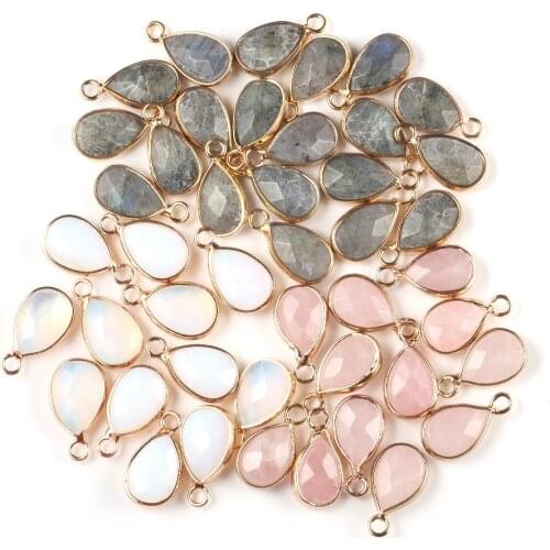 4 Pieces Rose Quartzs Labradorite Amethysts Charms Water Drop Shape Natural Stone Pendants for DIY Jewelry Making