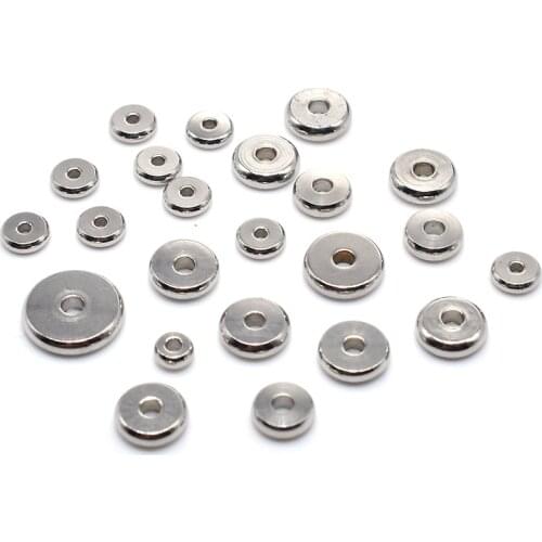 50pcs Stainless Steel Flat Round 4 5 6 8 10mm Loose Rondelle Spacer Beads with Big Hole for DIY Charm Bracelet Jewelry Making
