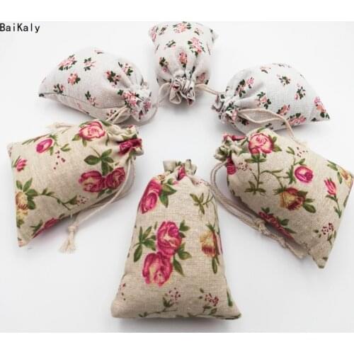 50pcs Handmade Cotton Linen Storage Package Bag Drawstring Bag Small Coin Purse Travel Women Small Cloth Bag Christmas Gift Bags