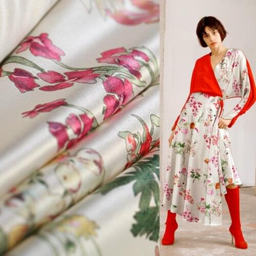 50x140cm natural mulberry silk stretch satin fabric cloth 19mm printed soft fashion women new shirt spandex fabric for dress