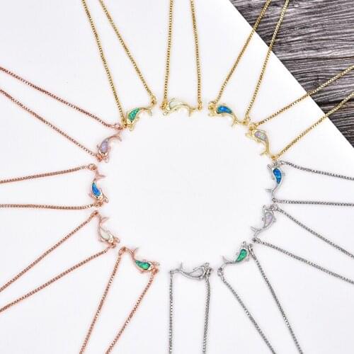 KAMAF Ocean Series Dolphin Opal Adjustable Bracelet Push and Pull 11-22CM Lady Party Jewelry