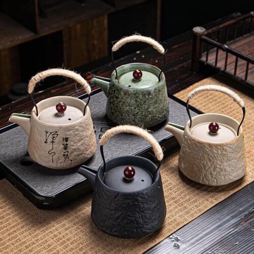 Retro Japanese Kung Fu Tea Set Single Pot Handmade Anti-scalding Teapot Ceramic Stoneware Handle Pot Household Envio Gratis