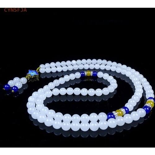 CYNSFJA New Real Certified Natural Hetian Jade Bracelets Necklace Nephrite Lucky 5mm 108 Buddha Beads Rosary Tasbih High Quality
