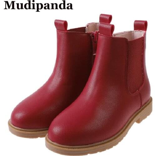 Childrens Martin Boots Fashion Leather Boots For Girls Kids Winter Shoes Warm Non-slip Baby Boys Snow Shoes Waterproof 4-12 Y