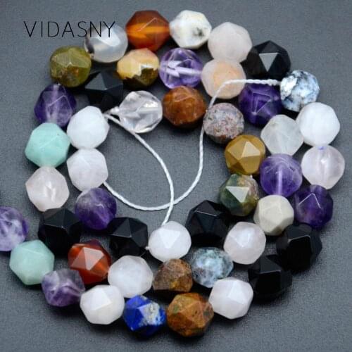 Faceted Mixed Lapis Lazuli Amethysts Natural Gem Beads For Jewelry Making 6/8/10mm Spacer Loose Beads Diy Bracelet Necklace 15