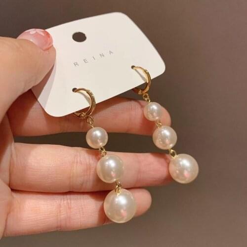 Personalized womens long pearl earrings Fashion Simple Women jewelry Hanging earrings exquisite elegant beads Jewelry for women
