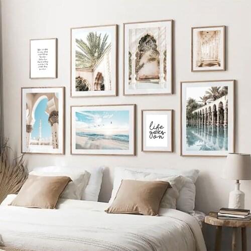 Islamic Building Door Promenade Seagull Wall Art Canvas Painting Nordic Posters And Prints Wall Pictures For Living Room Decor