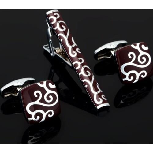 Classic Square red enamel Stripe Bussiness Mens Cufflinks Tie Clips Set High Quality Necktie Pin Tie Bars Clip Clasp Jewelry