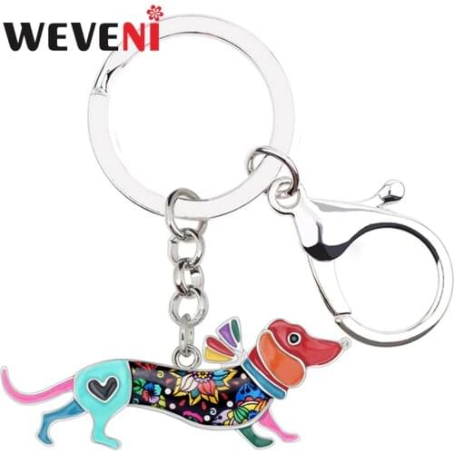 WEVENI Metal Enamel Collar Dachshund Dog Key Chains Pendant Ring Animal Jewelry For Women Girl Pet Lover Keyring Pendant Pendant