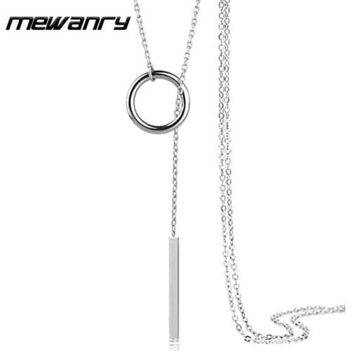 Mewanry 925 Sterling Silver Sweater Necklace INS Fashion Vintage Simple Geometric Tassel Party Jewelry Gifts Sweet Accessories