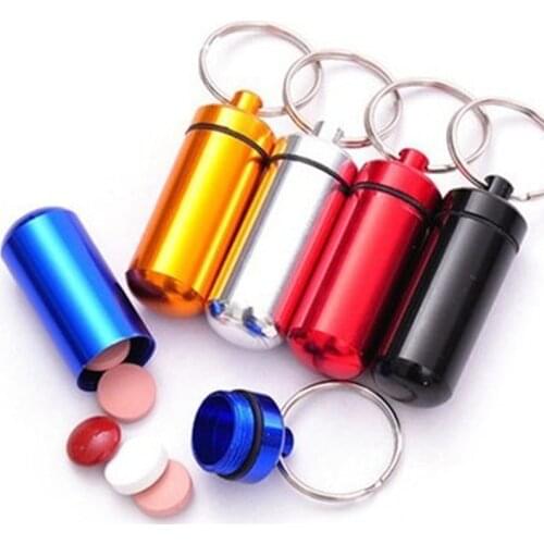 EDC Outdoor Mini Waterproof Case Drug Box Emergency Medicine Tank With Keychain Portable Sealed Aluminum First Aid Survival Pi