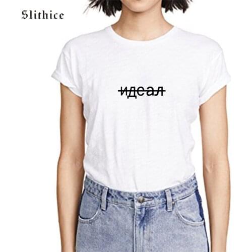 Slithice Fashion Russian Inscription Letter Printed Black T-shirts for women Top White Short Sleeve Cotton Summer female T-shirt