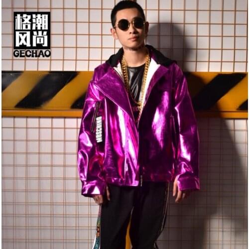 Personality purple pu jacket men casual clothes mens jackets leather coats jaqueta masculina chaqueta hombre casaco hooded