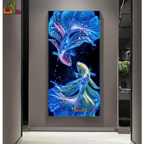 Fantasy Blue Koi Carp Diamond Painting Animal Pictures Fish Painting Diamond Embroidery Full Square Round For Living Room