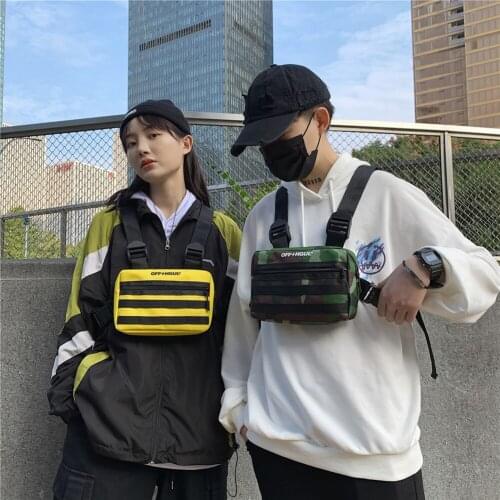 Fashion Hip Hop Vest Shoulder Bag Casual Hit Color Street Oxford Cloth Chest Pack For Unisex Solid Color Multi-Function Pocket