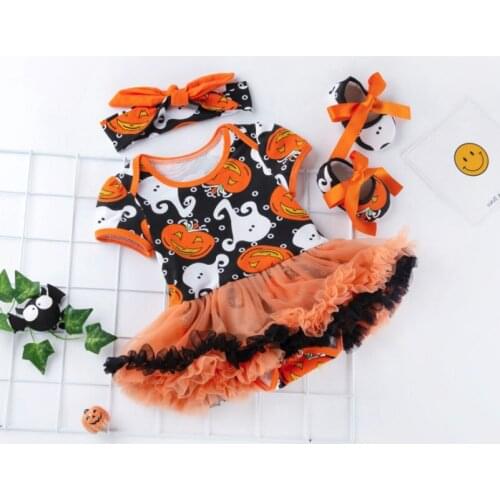 New Baby Girls Outfits Halloween Kids Boutique Rompers with tutu dress toddler shoes bows headband clothing sets Vestidos Gifts