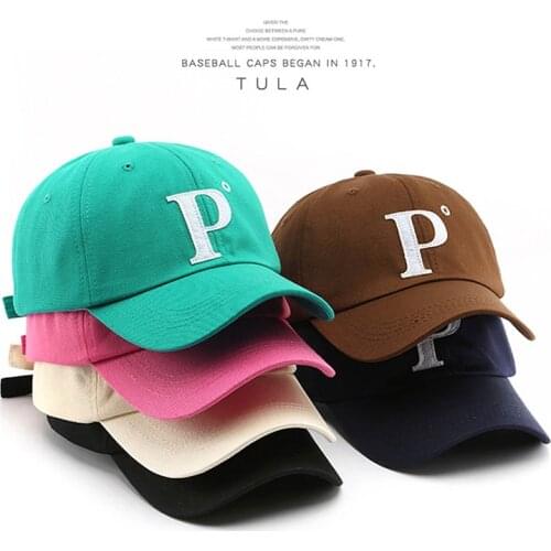 2021 Spring New Unisex Fashion Letter P Cotton Peaked Hats Korean Design Hats Baseball Cap Outdoor Street Casual Sun Hat
