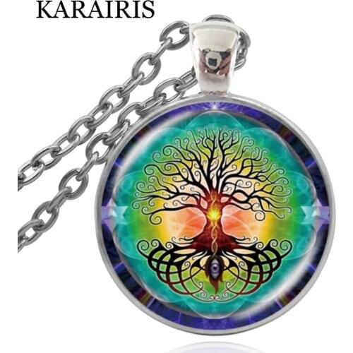 KARAIRIS New Life tree necklace Evil Eye glass Cabochon Necklace Choker Man Women Pendant Necklace Bronze Silver Color Jewelry