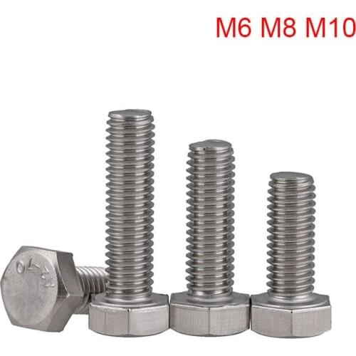 1-10Pcs DIN933 304 Stainless Steel Hex Bolt M6 M8 M10 Full Thread Six Angle Bolt External Hex Head Cap Screws Length 8-150mm