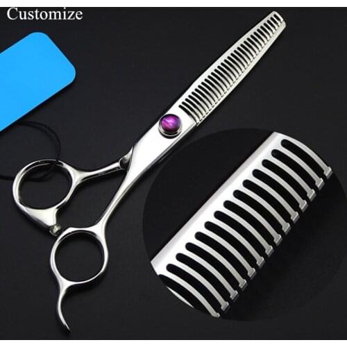Customize professional Japan 440c steel 6 inch Curved ax Teeth hair salon scissors barber Thinning shears hairdressing scissors